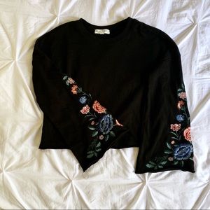 Embroidered Floral Crop Sweater